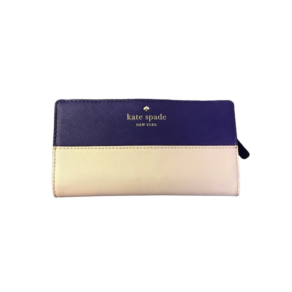 Kate Spade Staci Navy/Almond Colorblock Large Slim Bifold Wallet